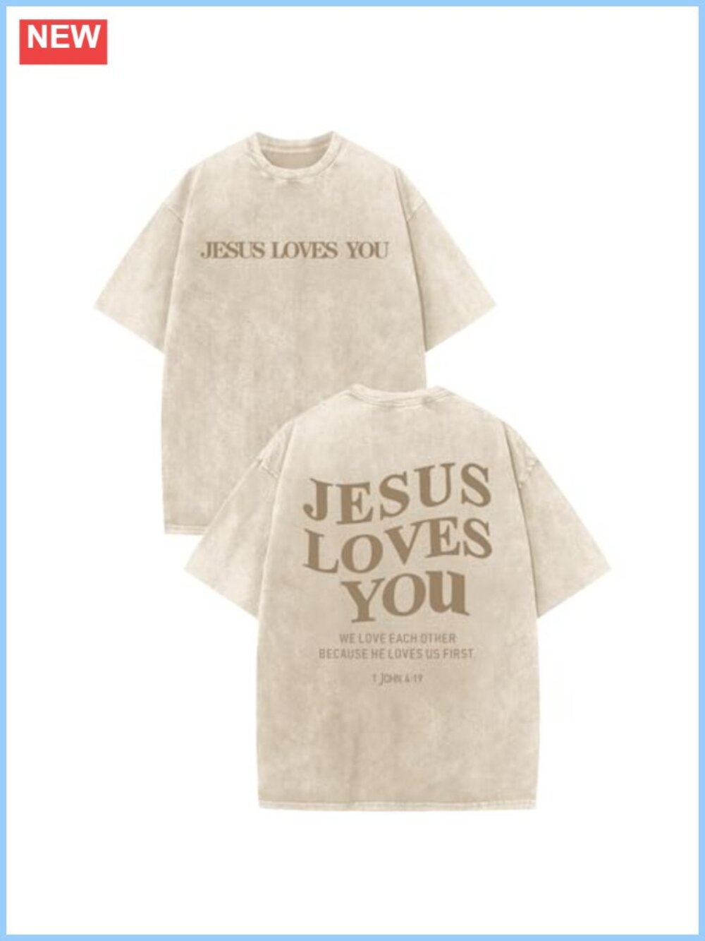 Christian Jesus Loves You Oversized Graphic Tee Men's Religious Cotton T-Shirt